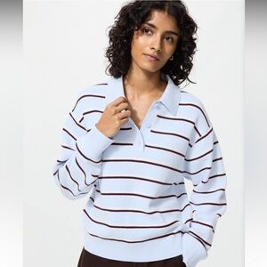 Uniqlo Smooth Cotton Polo Sweater | Striped light blue small